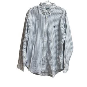Ralph Lauren Classic Fit Shirt Size 16 (34/35) White Blue Stripes Cotton